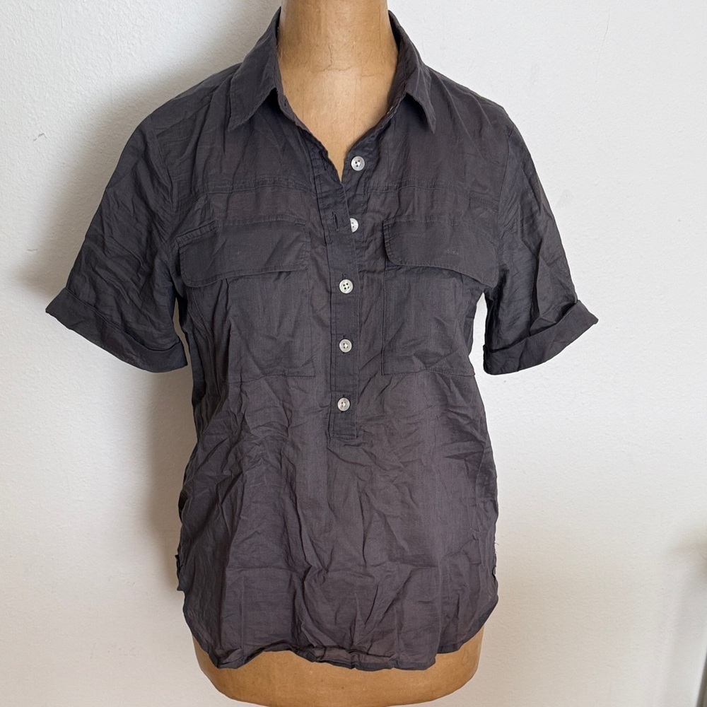 Faherty sz XS Charcoal Short Sleeve Button Down Shirt 100% corm great Condition